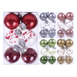 Clear PET Christmas ball set with glitter and colorful fillings for tree ornaments