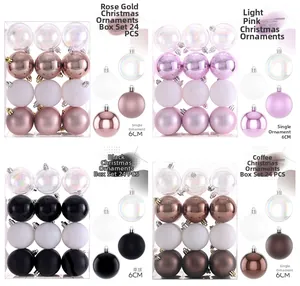 Detail of 6cm Christmas balls in rose gold and matte finishes, set of 24 pieces
