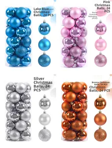 Detail of 24pcs Christmas ball ornaments in glossy, matte, and glitter finishes