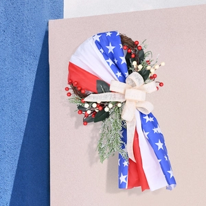 Patriotic 4th of July Independence Day wreath with burlap bow and red white blue stars