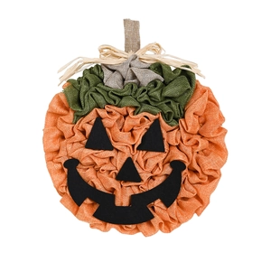 Handmade burlap pumpkin wreath hanging decoration for Halloween party and home decor