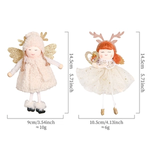 Bambole di angeli di Natale in peluche con corna dorate e ali per decorazione albero