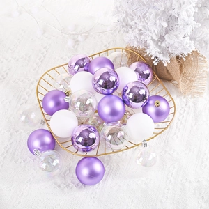 Purple and white 6cm Christmas ball set with mirror and matte finish in a golden basket