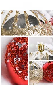 Macro detail of red Christmas ball with sequins, gold beads, and sparkling rhinestones