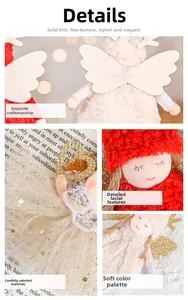 Dettaglio di bambole angelo in peluche fatte a mano con trama a maglia e ali dorate glitter