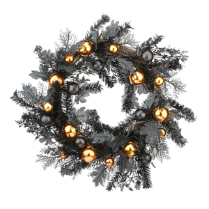 Halloween black wreath with gold and black ornaments for festive home door decoration