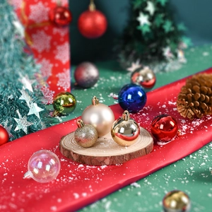 6cm colorful Christmas ball ornaments set with glitter and metallic finish on wooden base