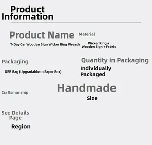 Detailed specification list for T-Day car wooden wreath with rattan and fabric details