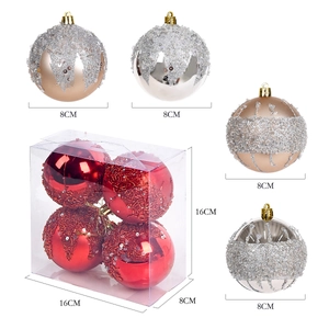 8cm Christmas ball ornaments with glitter and sequins in red, gold, and silver