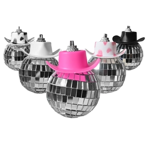 Cowboy Hat Disco Ball Hanging Ornament Mirror Glass Reflective Car Rearview Mirror Pendant Retro Western Party Christmas Tree Decor