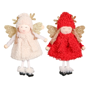 Angeli di Natale in peluche con corna dorate e ali per decorazioni albero di Natale