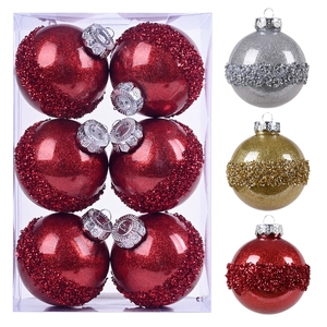 6er-Pack glitzernde PET-Weihnachtskugeln mit Pailletten und Aufhängern für die Weihnachtsdeko