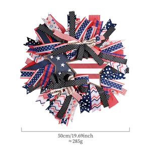 Couronne patriotique 50cm avec rubans rouge blanc bleu et étoile en bois pour porte d'entrée