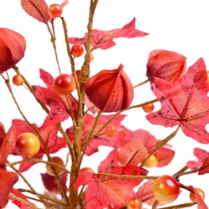 Ramo di acero artificiale con foglie autunnali rosse e bacche per decorazione casa