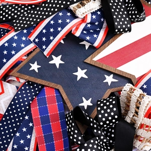 Lot de rubans patriotiques USA avec étoiles, rayures et étoile en bois pour décoration DIY