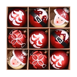Set mit 9 rot-weißen 8cm Weihnachtsbaumkugeln in Kraftpapierbox für Festtagsdekoration