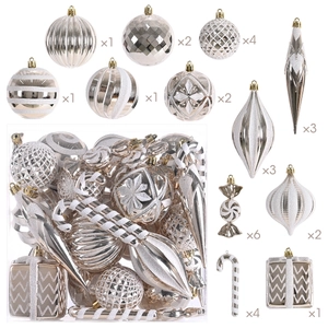 Champagne gold and silver Christmas ornament set with various shapes for tree decoration