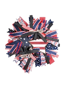 Couronne patriotique en bois du 4 juillet avec rubans rouge, blanc, bleu pour la porte