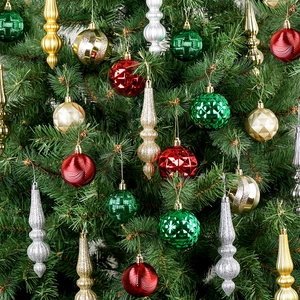Christmas tree ornament set with assorted red green gold silver decorative baubles
