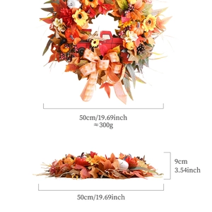 Autumn wreath with sunflowers pumpkins and red truck from front and side view