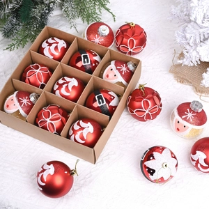 9 Stück Weihnachtskugeln Set 8cm Rot Weiß Bemalt Kunststoff Santa Claus Schneeflocke Baum Hängende Dekorationen