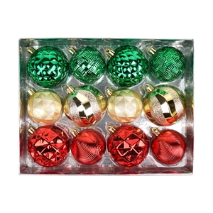 Christmas ball ornament set with 12 mixed red green gold textured spheres in silver gift box