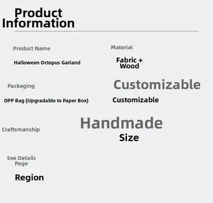 Detailed specifications for handmade octopus Halloween wreath made of cloth and wood