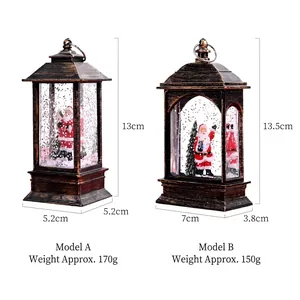 Vintage bronze Christmas snow globe lantern with Santa Claus figurine and LED light decor