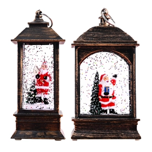 Bronze Christmas lanterns with Santa Claus and glitter snow, set of 2 festive lamps