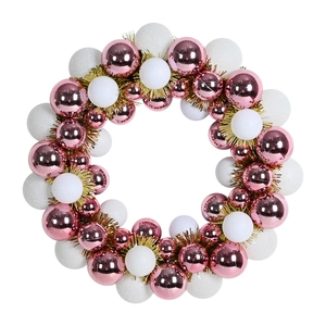 Pink White Electroplated Christmas Ball Wreath Ornament For Holiday Party Decoration Plastic Handmade Hanging Garland