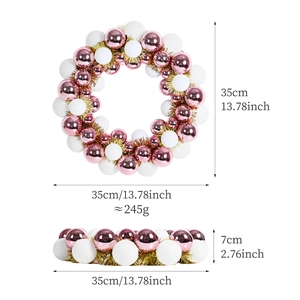 Pink and white 35cm Christmas ball wreath with shiny finish for festive door decoration