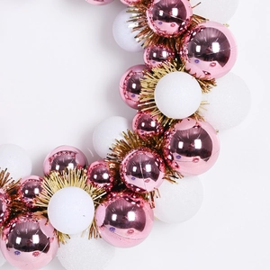 Pink and white plated Christmas ball wreath decoration with gold tassel details