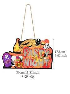 Panneau de porte Halloween en bois avec gnome, texte Party Night et dimensions