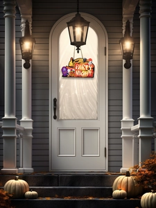 Détail de la plaque de porte en bois Halloween Party Night avec citrouille et fantôme