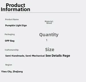 Specifications for the wooden Halloween pumpkin door sign with semi-manual craftsmanship