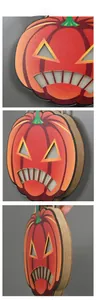 Detailed multi-angle view of 3D pumpkin wooden door sign with layered design and rope