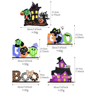 Lot de 5 décorations d'Halloween en bois pour table avec fantômes et citrouilles
