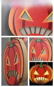Detail showing the wooden pumpkin texture, built-in LED lights, and rustic jute rope
