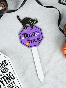 Halloween Treat or Trick Holzstecker mit schwarzer Katze und festlicher Deko