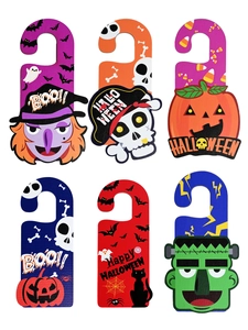 Detailed set of six Halloween door hangers featuring pumpkin witch and ghost designs