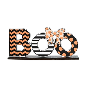 Décoration de table BOO en bois pour Halloween avec motifs festifs orange et noir
