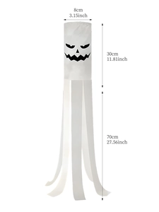 Detailed size chart for white ghost windsock showing height and width dimensions
