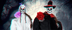 Couronnes de squelettes de mariés d'Halloween avec effets fantomatiques rouges et bleus