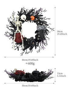 Detailed view of Halloween wreath dimensions showing 50cm diameter and 13cm thickness