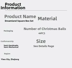 Detail specifications of 44pcs Christmas ball set with PS material and PVC packaging