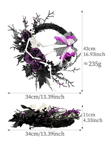 Dimensioni ghirlanda di Halloween con teschio e dettagli di rose viola scuro