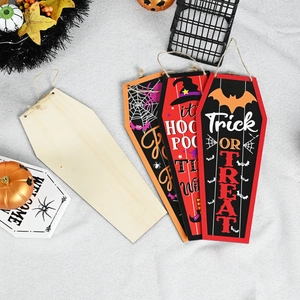 Halloween coffin wood signs set with Trick or Treat prints and DIY blank plaque