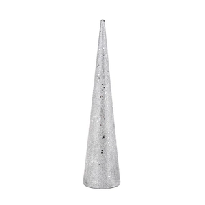 Close-up detail of silver glitter and large sequins on conical Christmas decoration