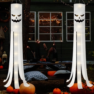 Hanging glowing ghost windsock with LED lights for Halloween outdoor party yard decoration