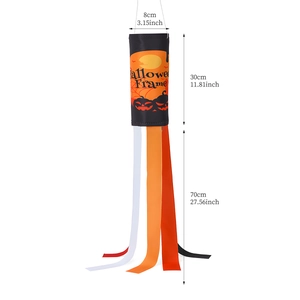 Halloween windsock flag decoration with pumpkin print and long colorful streamers